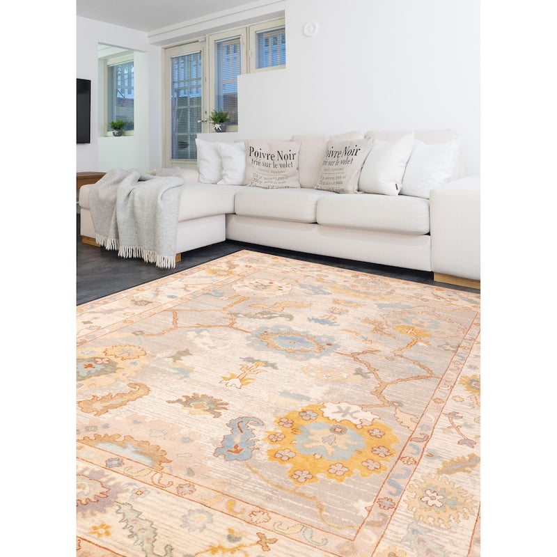 ECARPETGALLERY Hand-knotted Modern Oushak Light Grey Wool Rug - 9'10 x 13'10