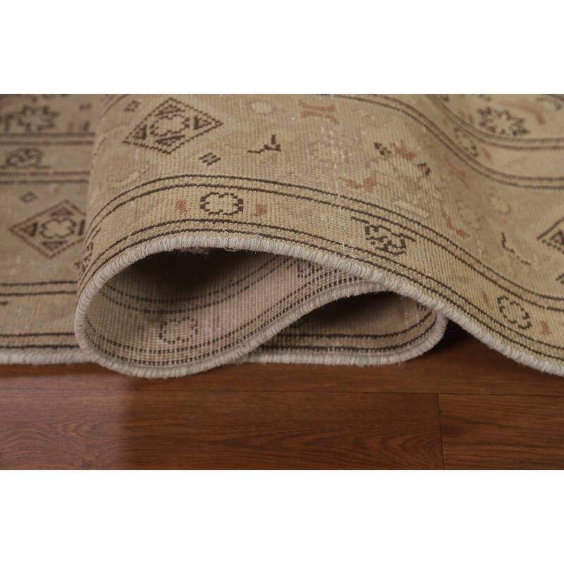 Distressed Tabriz Persian Vintage Rug Handmade Beige Wool Carpet - 6'5" x 9'5"