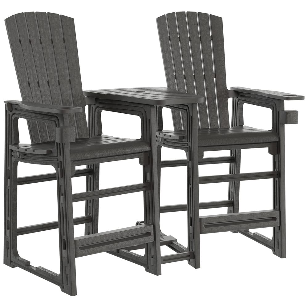 Coastline Outdoor Poly Bar Chair Set with Connecting Tray & Cup Holder