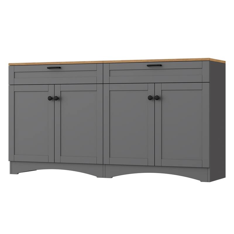 Farmhouse Style TV Stand Versatile Wood Grain Sideboard, for TVs up to 70 Inches with 2 Drawers, for Living Room/Bedroom, Grey