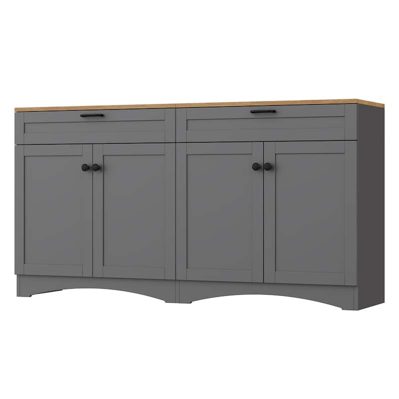 Roomfitters Mid-Century Farmhouse TV Stand with Rustic Handles, Wood Grain Sideboard and Buffet Cabinet
