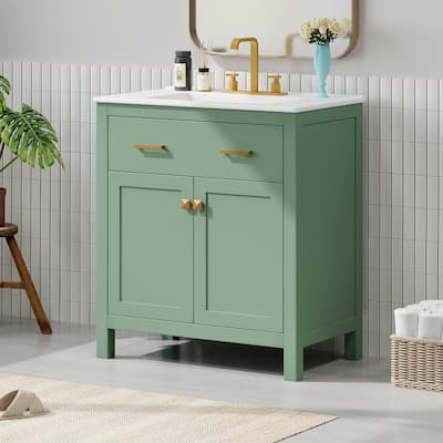30" Bathroom Vanity with Ceramic Sink, 2 Doors and Soft Close Doors