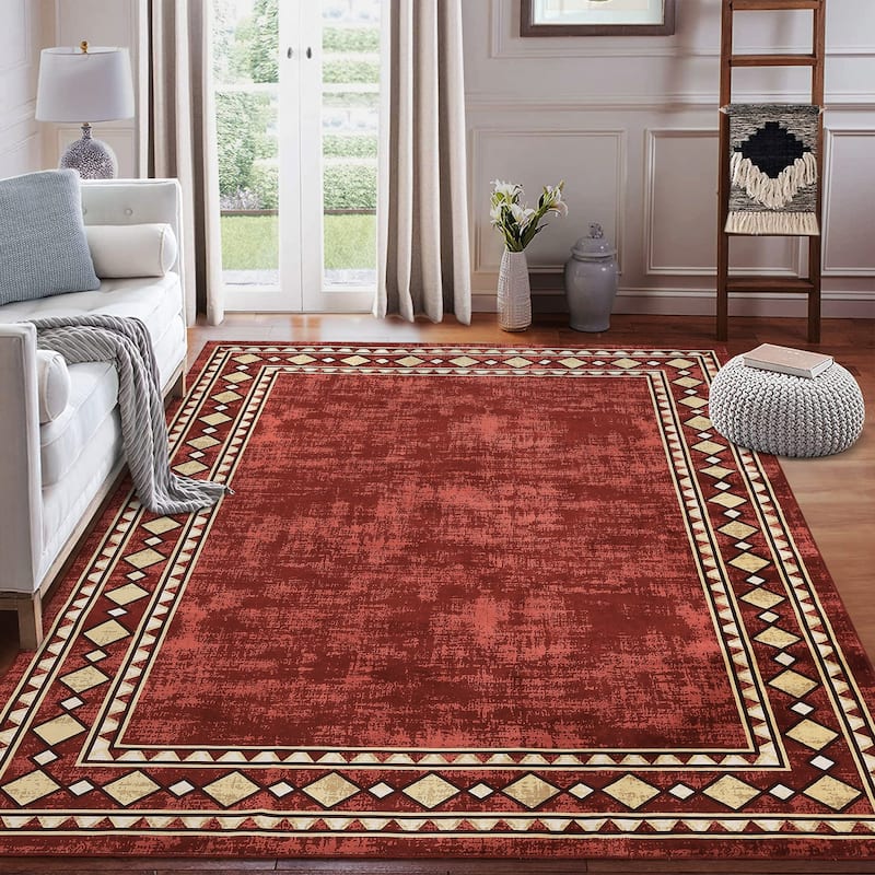 Garvee Machine Washable Rug Modern Bordered Area Rugs