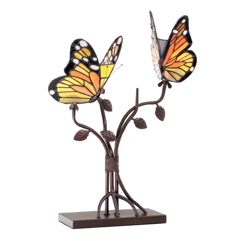 River of Goods Lydia 20.5-Inch Stained Glass Butterfly Table Lamp - 12" x 6.5" x 20.5" - 12" x 6.5" x 20.5" - Amber/White/Yellow/Orange/Black