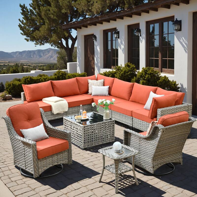 XIZZI 10-piece Outdoor Patio Furniture Sectional Sofa Set - Red