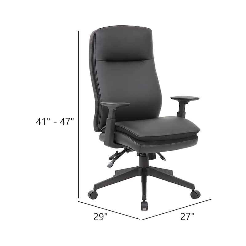 Executive Office Chair, Black Soft Vinyl, Nylon Base, 3 Paddle Tilt