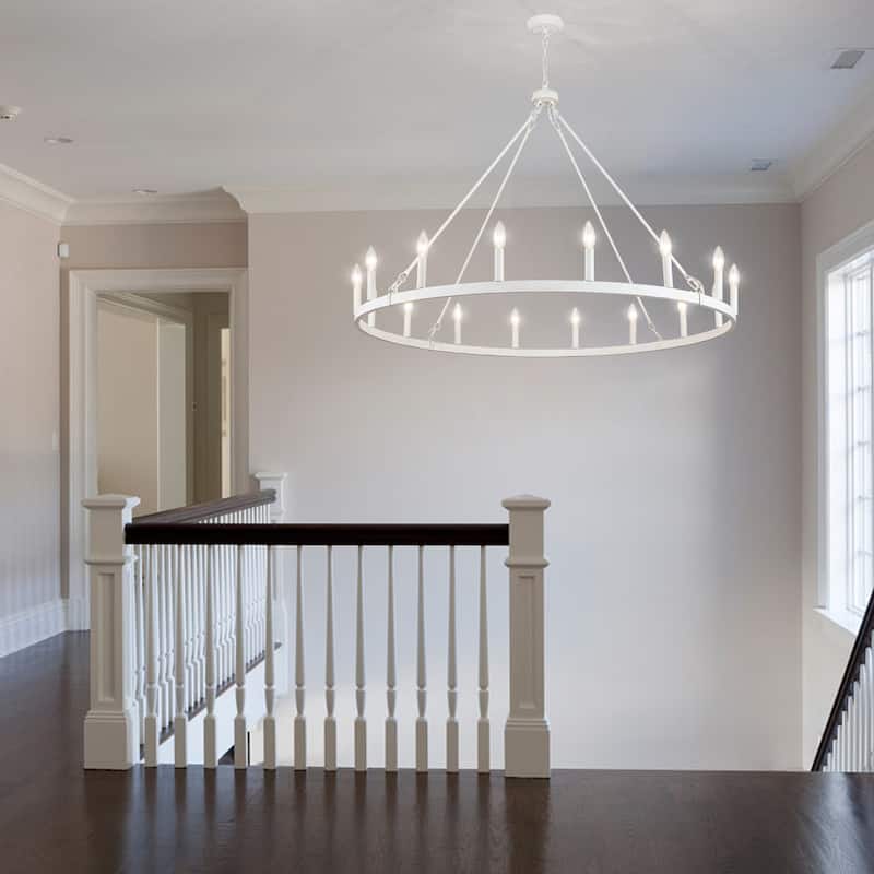 16-Light Farmhouse 47.24In Wagon Wheel Chandelier, Industrial Chandelier for Living Room Kitchen Island Dining Foyer
