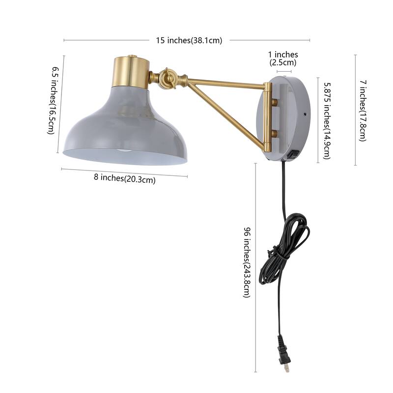 Lisa Swing Arm 1-Light Modern Midcentury Iron USB Charging Port LED Sconce, by JONATHAN Y