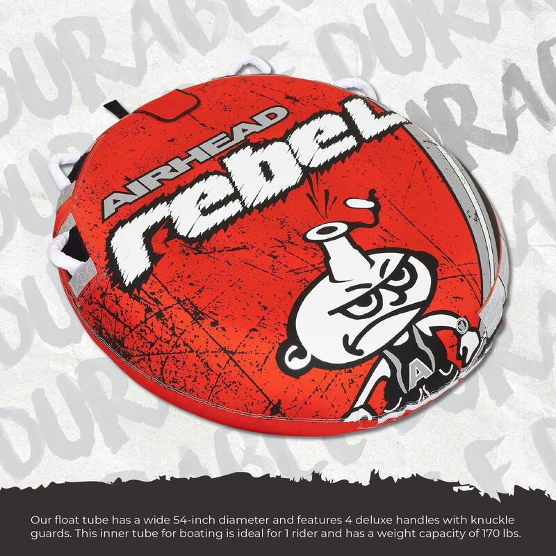 Airhead Rebel 54" 1 Person Durable Red Towable Tube Kit with Rope and 12V Pump - 11.2