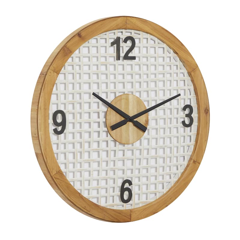 Wood Wall Clock with Grid Mesh - White - Roche River Decor