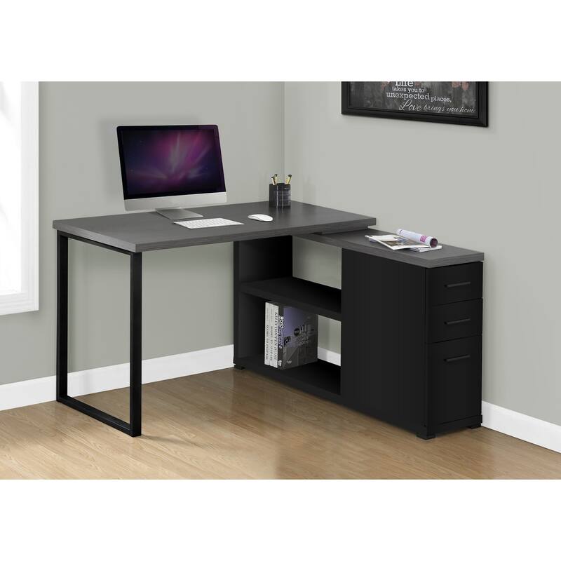 Computer Desk, Home Office, Corner, Left, Right Set-up, Storage Drawers, L Shape, Work, Laptop, Black And Grey Laminate