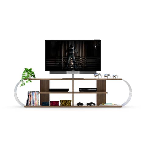 Casemiro Mid Century Modern Tv Stand 4 Shelves Open Storage Entertainment Centre 68 inch Tv Unit
