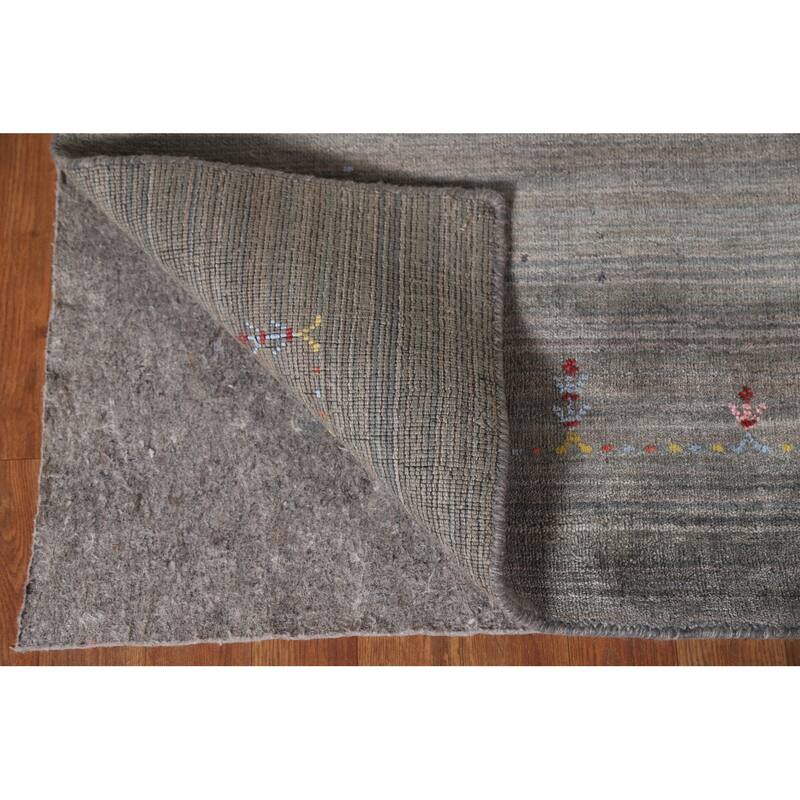 Striped Green Gabbeh Area Rug Hand-Knotted Wool Carpet - 8'10"x 11'8"