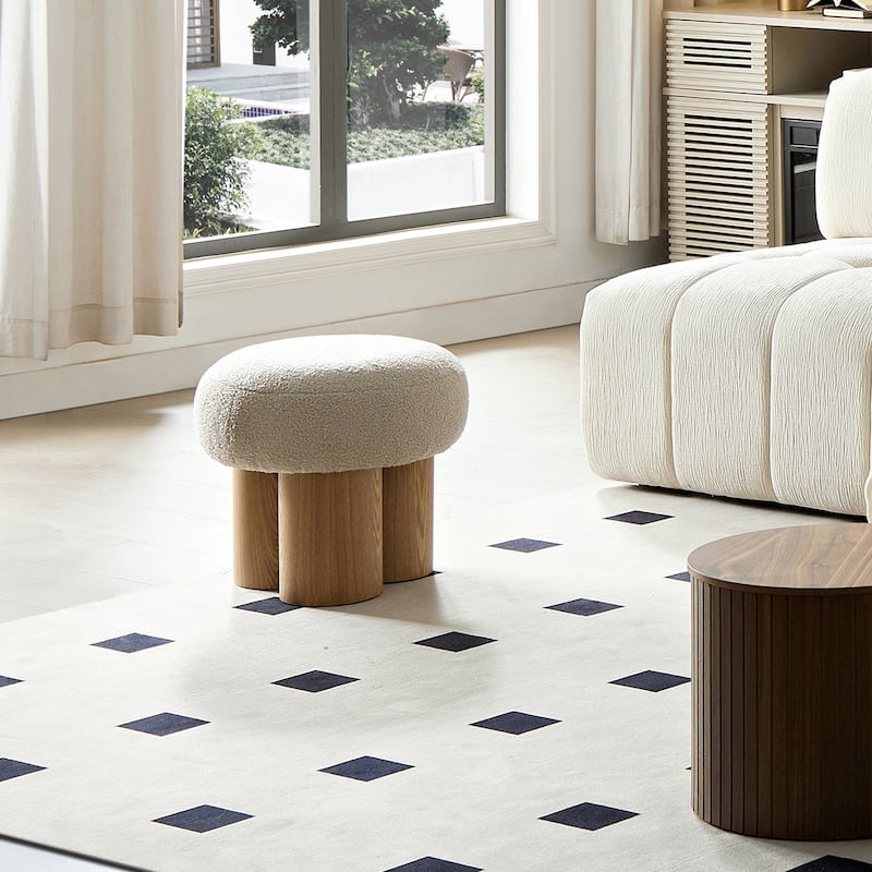 Mushroom stool, grieg plush cushion, wooden barrel PVC pipe, walnut finish
