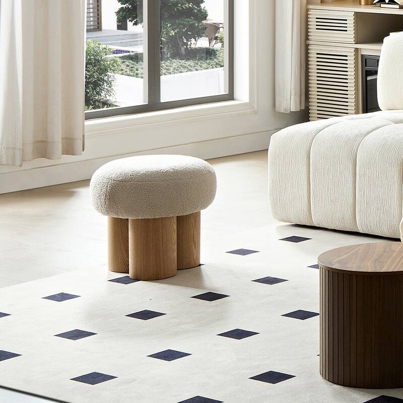 Mushroom stool, grieg plush cushion, wooden barrel PVC pipe