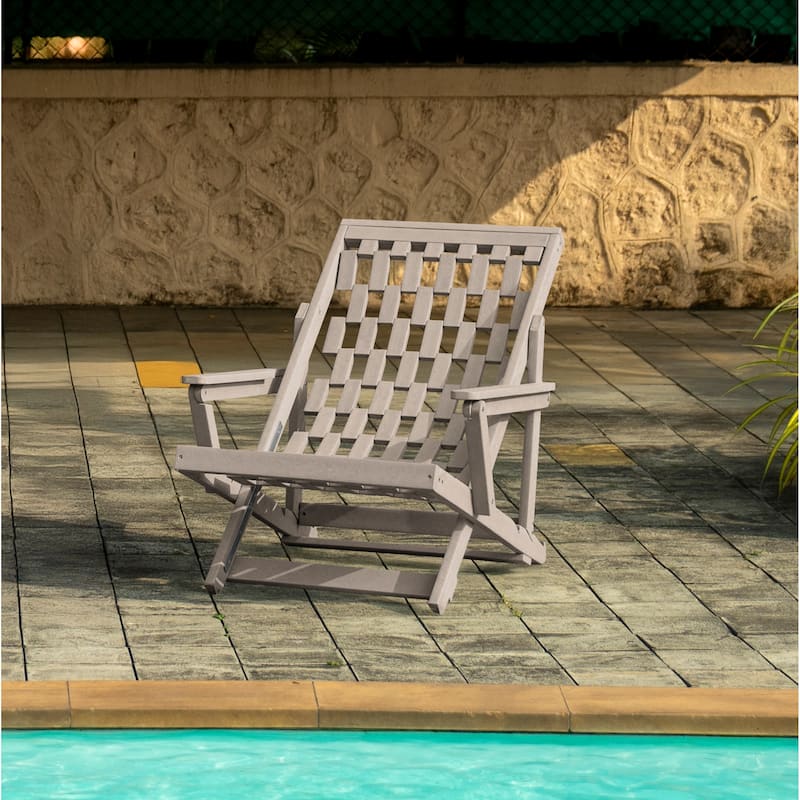 Aspen Fully Assembled All-Weather HDPE Outdoor Folding Lounge Chair with Removable Cushion - Sand