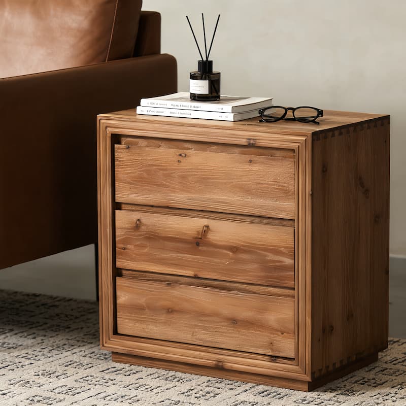 23.62" Solid Wood Nightstand with 3 Drawers, Rectangular Bedside Table for Bedroom