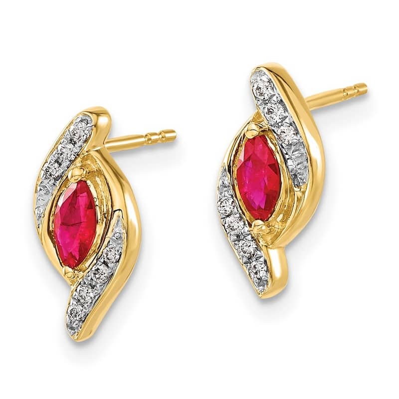 Curata 14k Diamond and Ruby Earrings - 12x5mm Wide