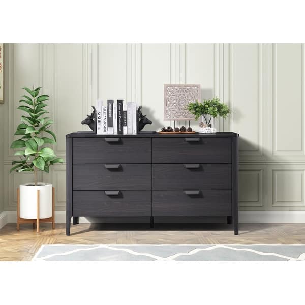 Lincoln Modern 6 Drawer Dresser in Dark Brown Wood and Metal Bed Bath