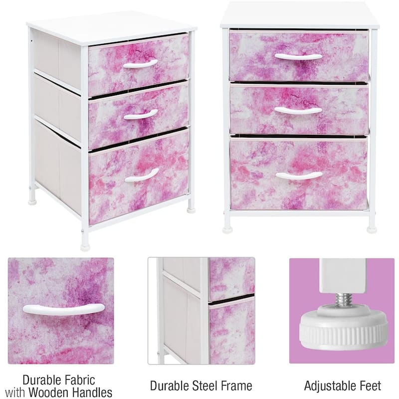 Nightstand 3-Drawer Shelf Storage - Bedside Furniture End Table Chest