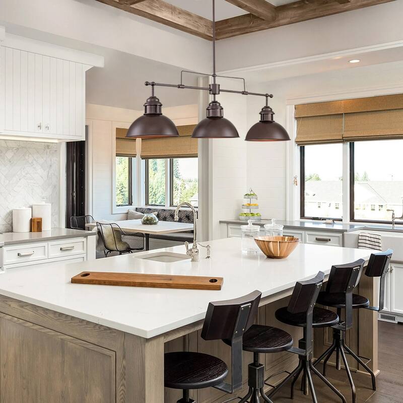 3-Light Farmhouse Retro Metal Linear Dome Pot Lid Pendant Light/Kitchen Island Lights