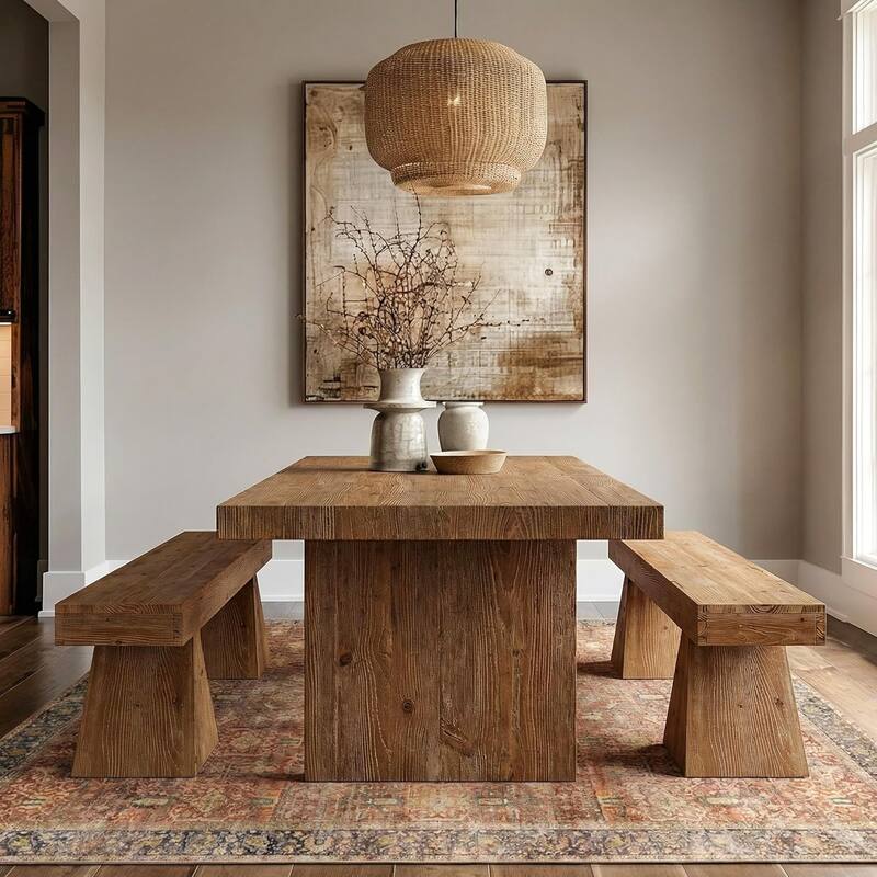 Solid Wood Bench, 63" Dining Bench, Entryway Benches for Dining Room, Bedroom, Hallway, Kitchen