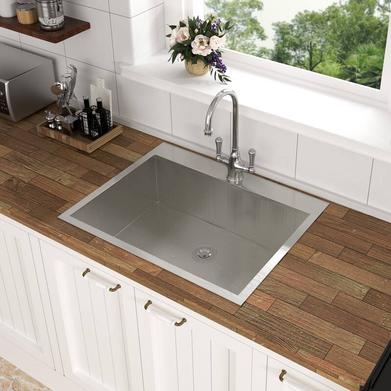 Drop in Topmount Single Bowl Sink 16 Gauge Stainless Steel Kitchen Sink Basin