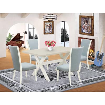 HomeStock 5-Piece Natural Oak Finish Solid Wood Top Dining Table with 4-Parson Chair