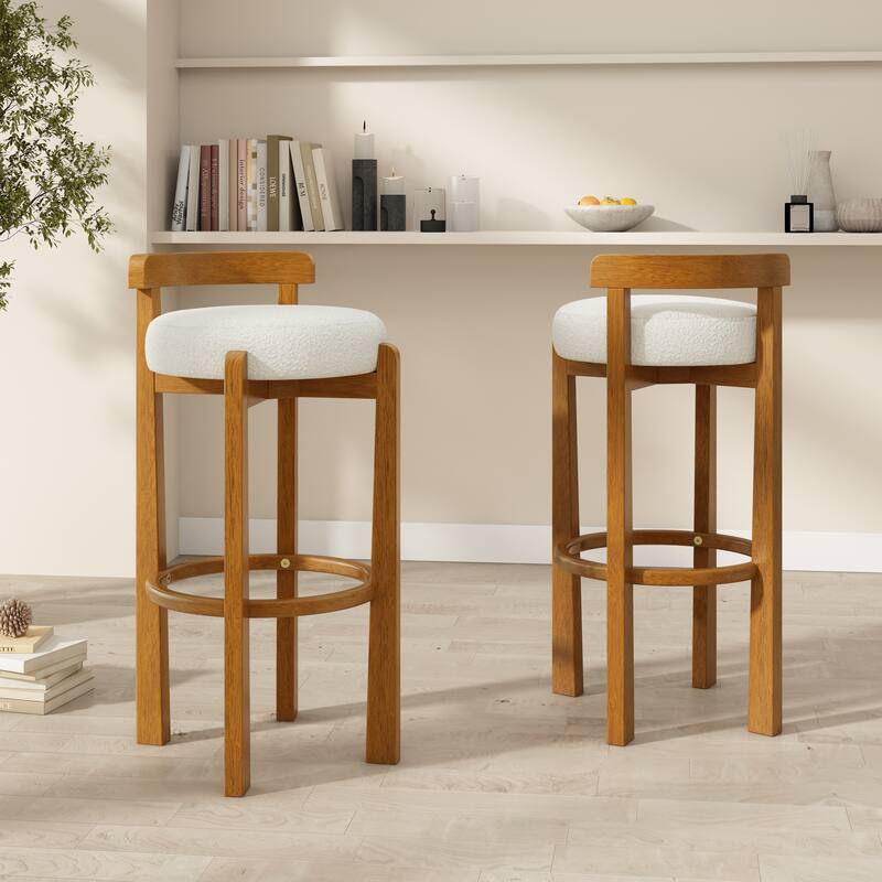 Roomfitters Elise Indoor Low Back Wooden Barstools with Ivory Upholstery, Set of 2 - Set of 2