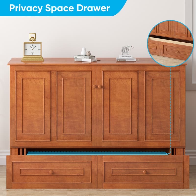 Mixoy Queen Modern Murphy Bed Chest with Mattress and Storage Drawer