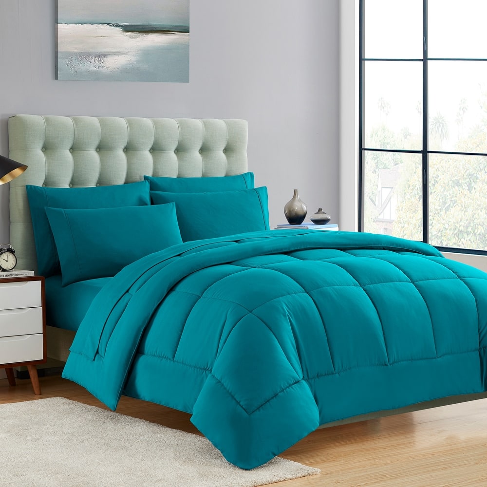 Sweet Home Collection All Season Bed in A Bag Solid Color Comforter & Sheet Set Ultra Soft Bedding