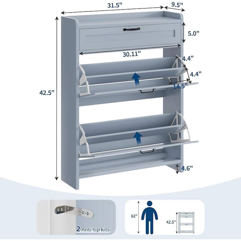 Freestanding Shoe Storage Cabinet Organizer with 2 Flip Drawers for Entryway Hallway Living Room