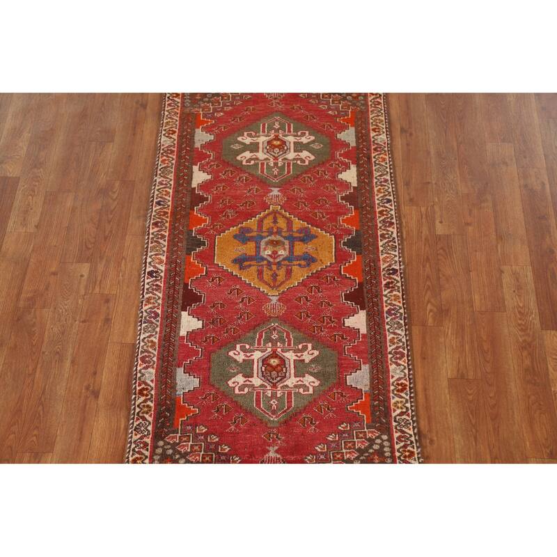 Geometric Shiraz Persian Vintage Runner Rug Handmade Wool Carpet - 2'4"x 5'0"