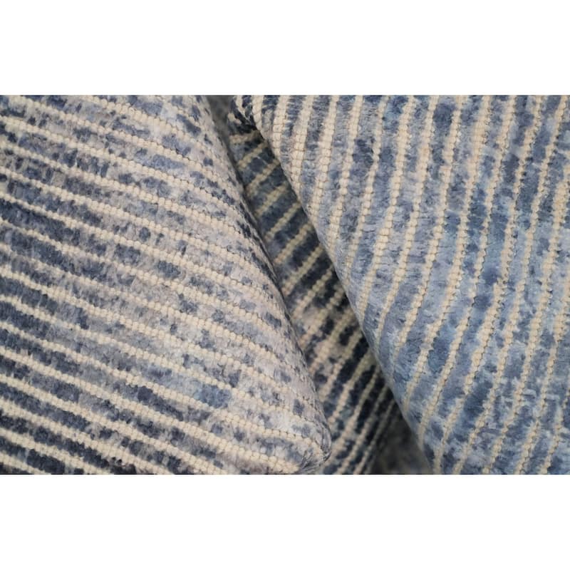 Hand Knotted Oriental Viscose Silk Carpet Modern All-Over Navy Blue & Blues Abstract Area Rug - 7' 8'' X 5' 6''