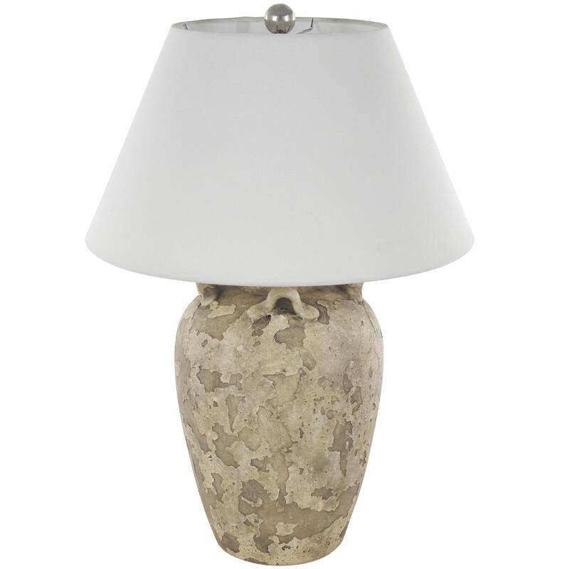 Light Brown, Black or Brown Ceramic Tall Distressed Antique Style Pot Vase Room Table Lamp with White Linen Shade