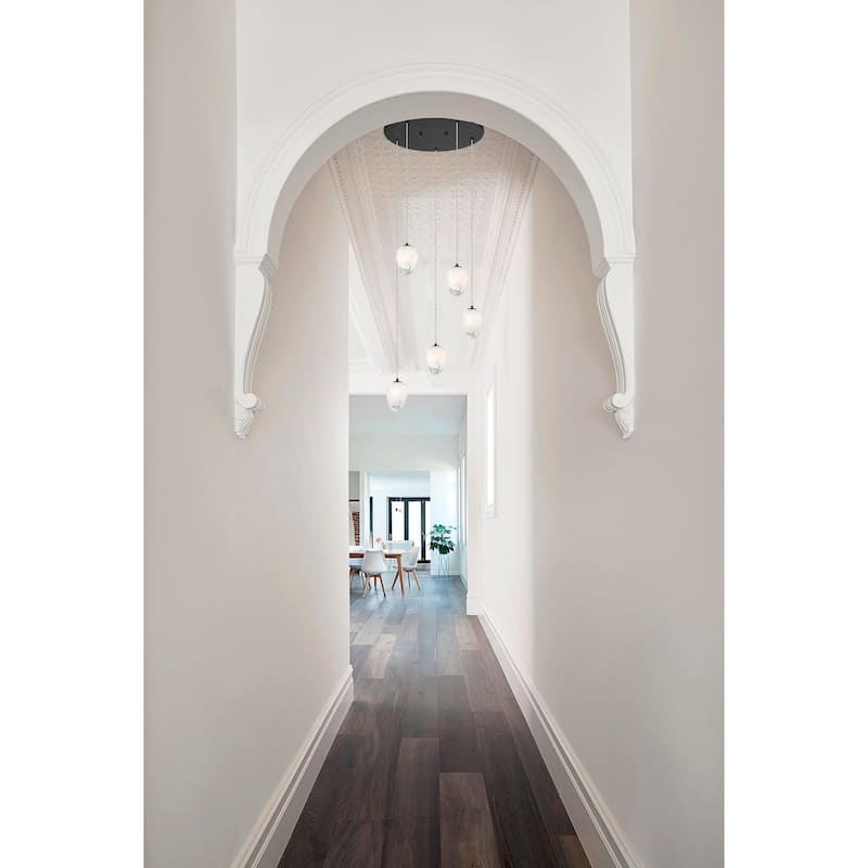 5-Light Black Chandelier With White Glass Shades