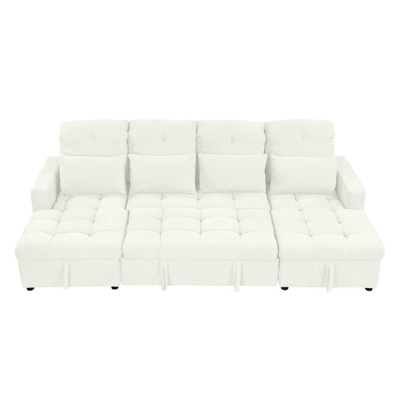 110.2" Oversized U-shaped Sectional Sofa Bed, Double Storage, 2 USB Ports, Beige Chenille for Living Room