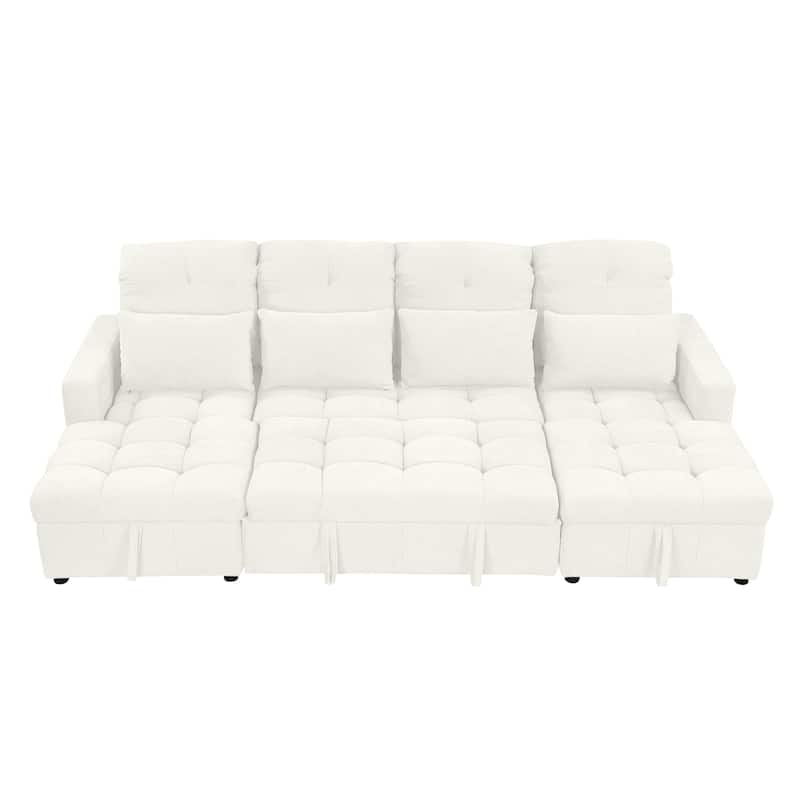 Classic U Shaped Sectional Sofa with Chenille Upholstery and Pull Out Bed and Storage Chaise for Guest Ready Living Rooms