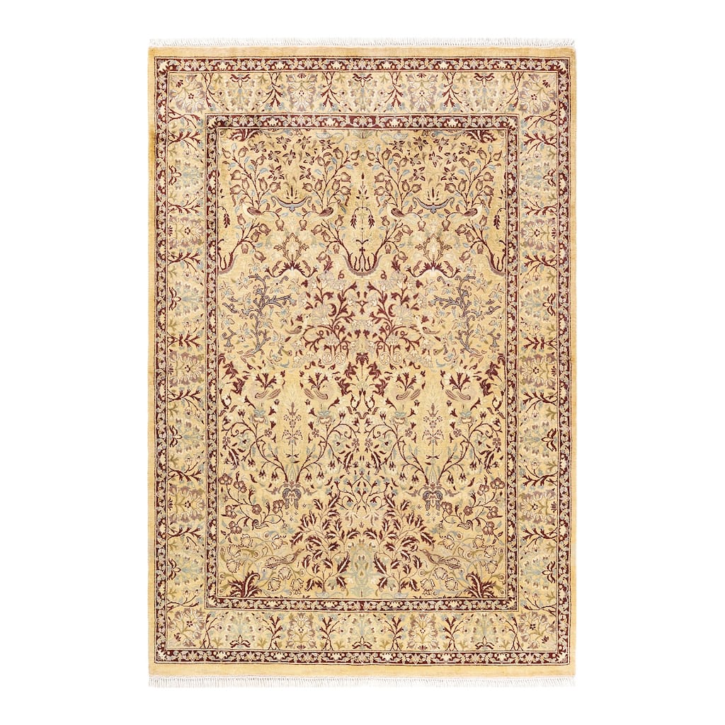 Overton Handknotted Wool Traditional Oriental Yellow Area Rug - 4' x 6'