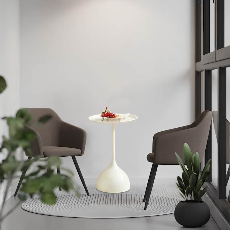 White Metal Side Table Set with 2-Tier Design and Raised Edges - 15.75” L x 15.75 W x 23.23 H