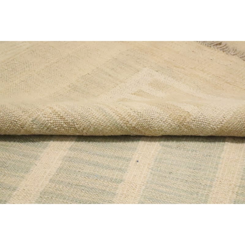 Hand Woven Oriental 100% Wool Carpet Southwestern Tribal Green Kilim Area Rug - 12' 9'' X 9' 10''