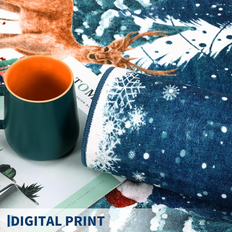 Soft Non-Slip Washable Christmas Santa Claus Area Rugs, Xmas Holiday, Blue