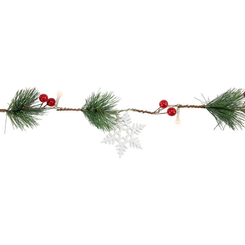 20ct LED Pine Berry Snowflake Garland Light Set 6ft Clear Wire