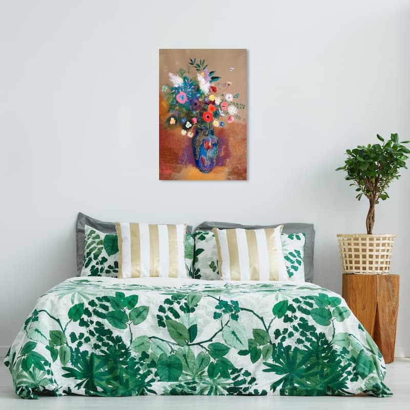 Wynwood Studio Canvas Floral and Botanical Splash of Color Bouquet Blue and Traditional Wall Art Canvas Print - Blue, Brown - 36 x 24
