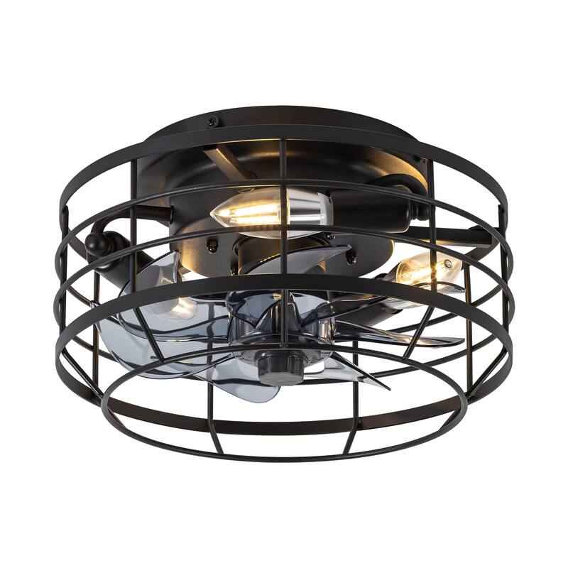 12" Low Profile Enclosed Cage Ceiling Fan with Light and Remote