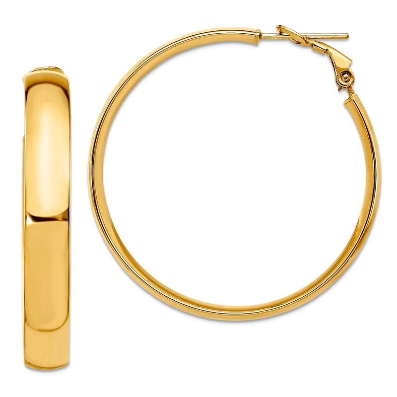 Curata 14k Yellow or White Gold High Polished 40x6mm Omega Back Hoop Earrings - Yellow Gold