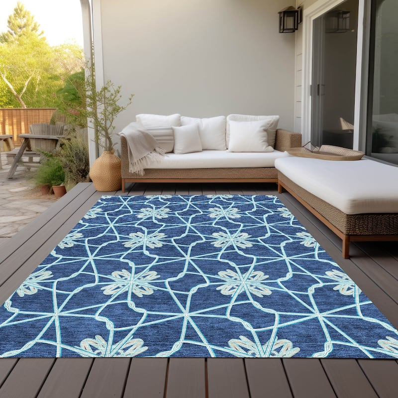 Machine Washable Indoor/ Outdoor Chantille Contempoary Whimsy Rug - Navy - 5' x 7'6"