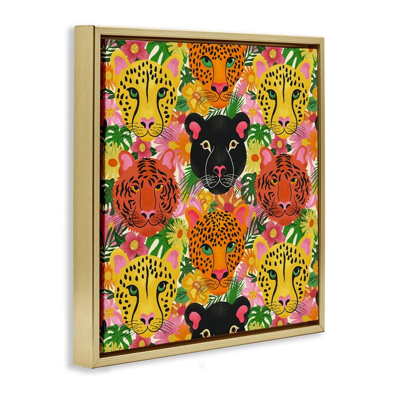 Stupell Jungle Cats Wildlife Pattern Framed Floater Canvas Wall Art Design By Carrie Cantwell
