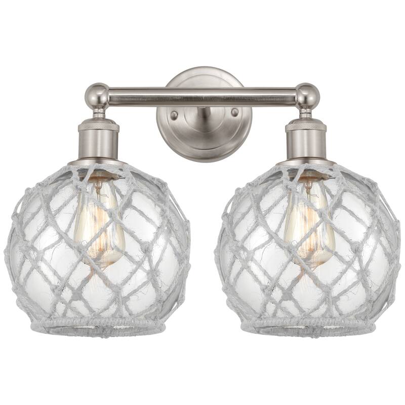 Innovations Lighting Endless Possibilities Edison - Farmhouse Rope - 2 Light 17" Bath Vanity Light - Clear Glass with White Rope/Brushed Satin Nickel