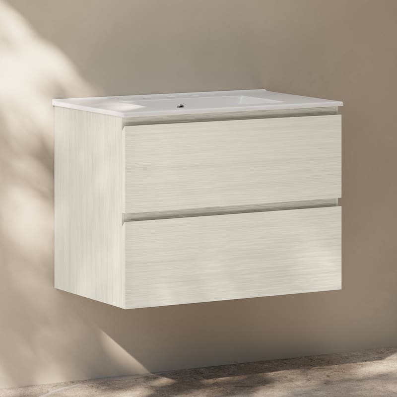 Liberte 30" Wall-Mounted Bathroom Vanity In White Oak With 3-Hole Widespread Sink Top - 30